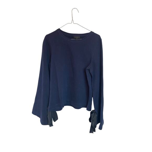 J crew Navy blue tie bell sleeve pullover sweatshirt G8374 - Picture 1 of 4